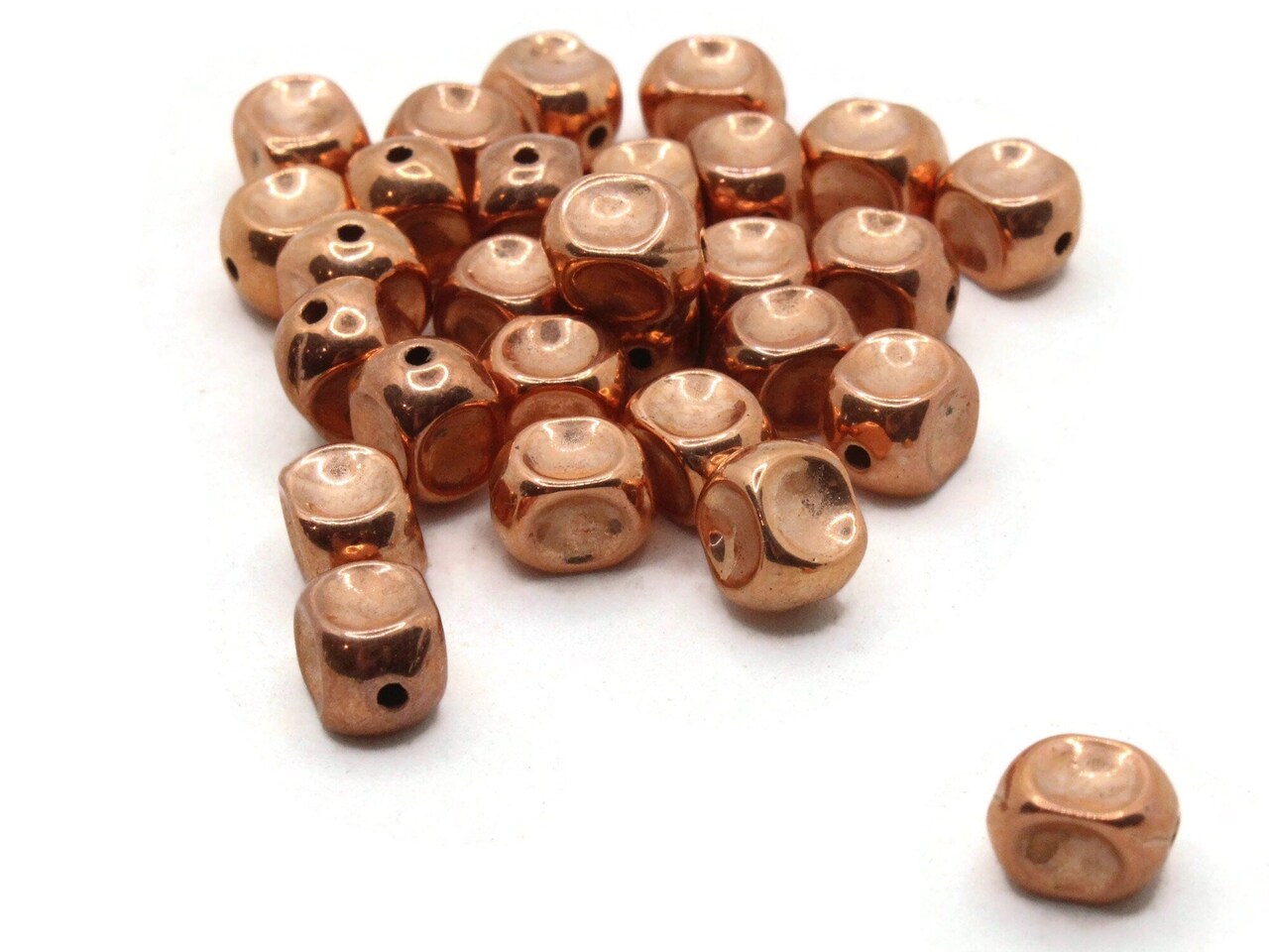 28 8mm Dimpled Rectangle Vintage Red Copper Plated Plastic Beads